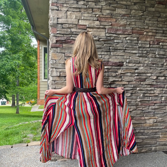 Chic wish belted stripes maxi dress m - Picture 2 of 4